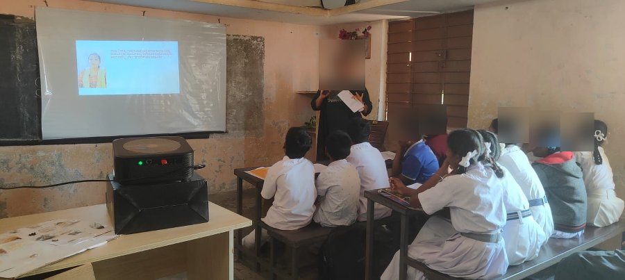 Smart class in session at Mitralaya Girls High School, Kanakapura